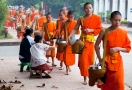 The monk went begging for alms in Luang Prabang