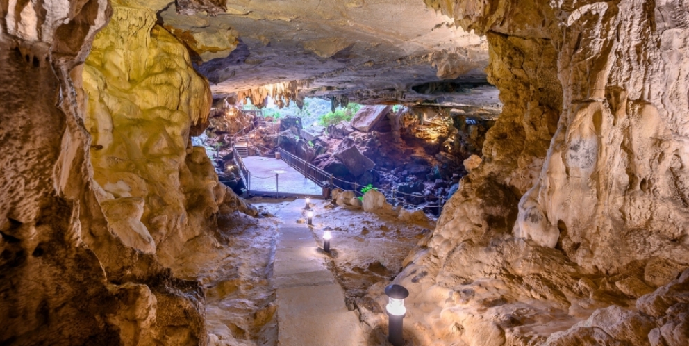 Enjoy unique rock formations in Sung Sot cave