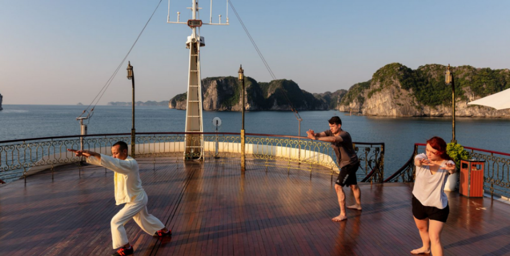 Tai chi lesson on the sundeck