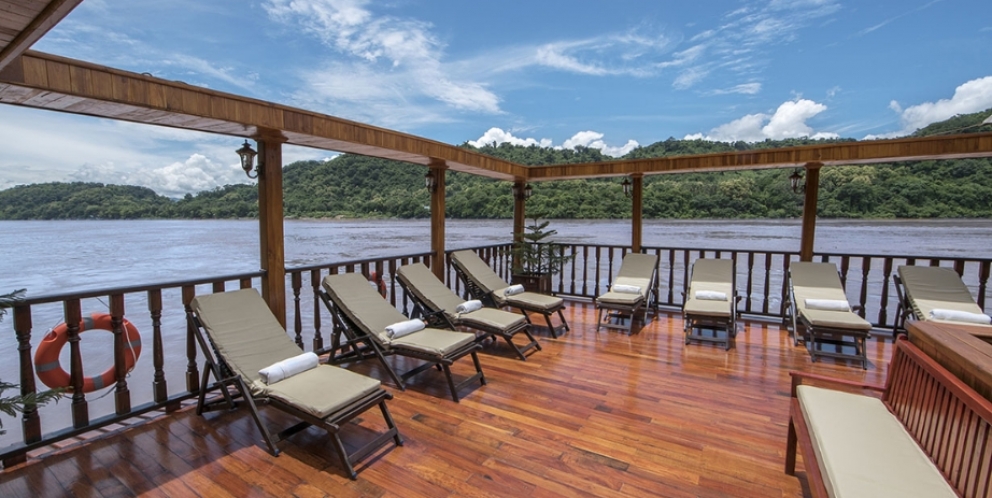 Admire panoramic view of mekong from sundeck