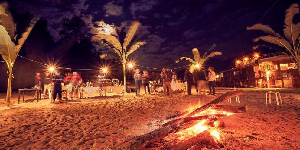 BBQ dinner on sandbank Mekong 