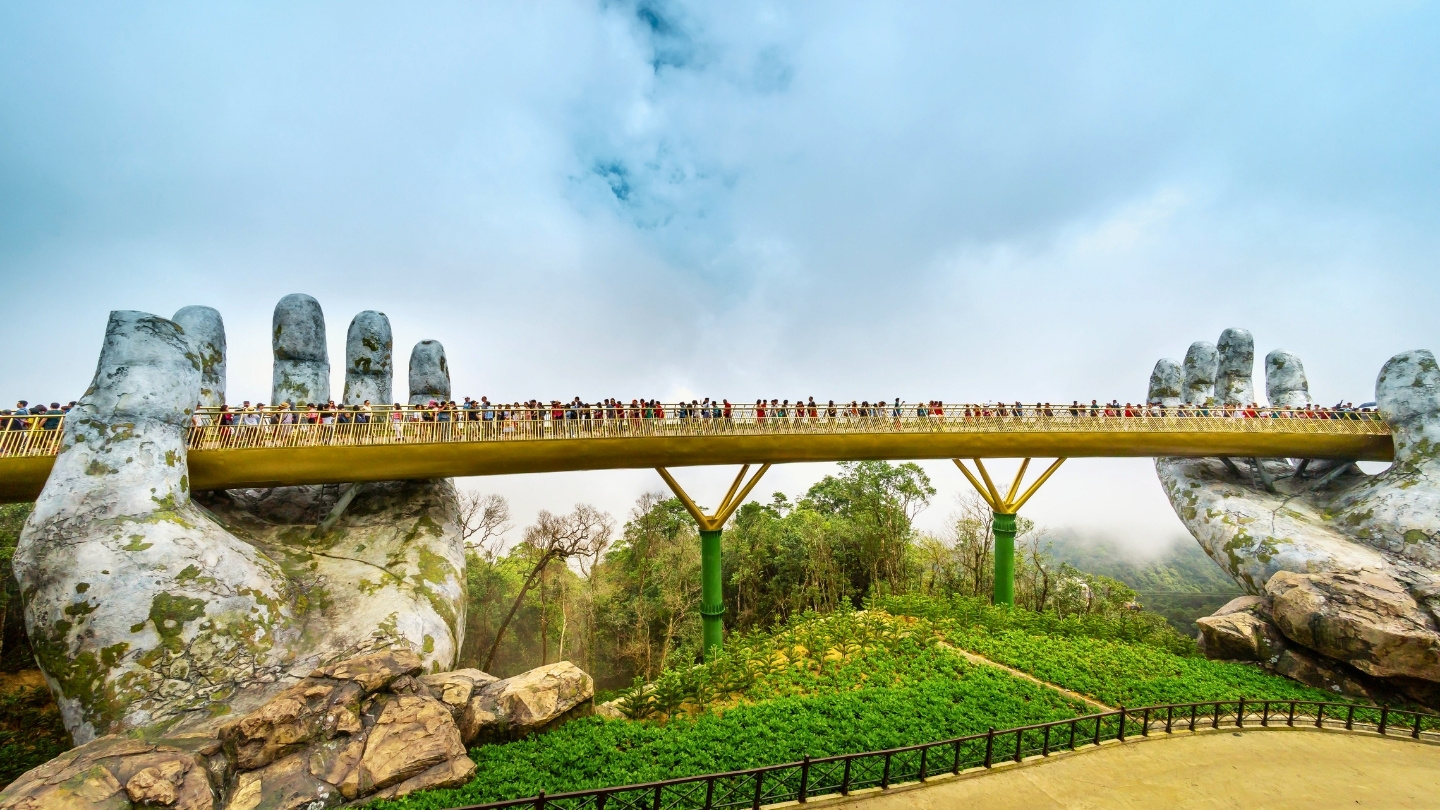 A lively crowd enjoying the iconic Golden Bridge