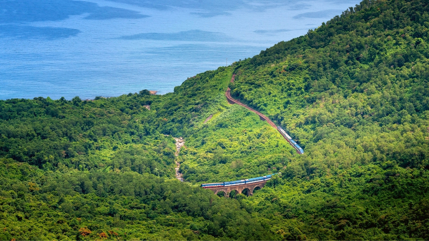 The railway winding through Hai Van Pass
