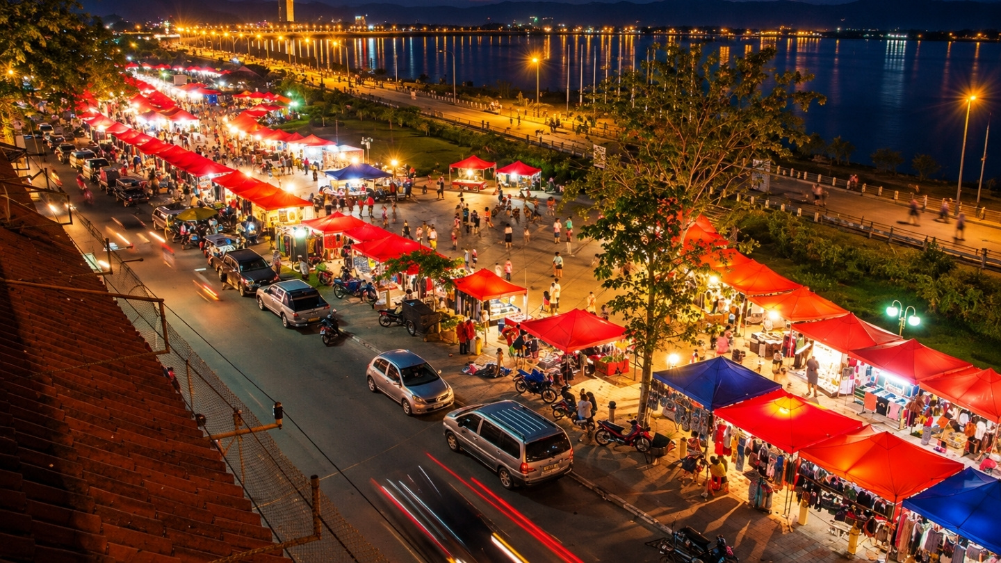 Experiencing local daily life at night market in Vientiane