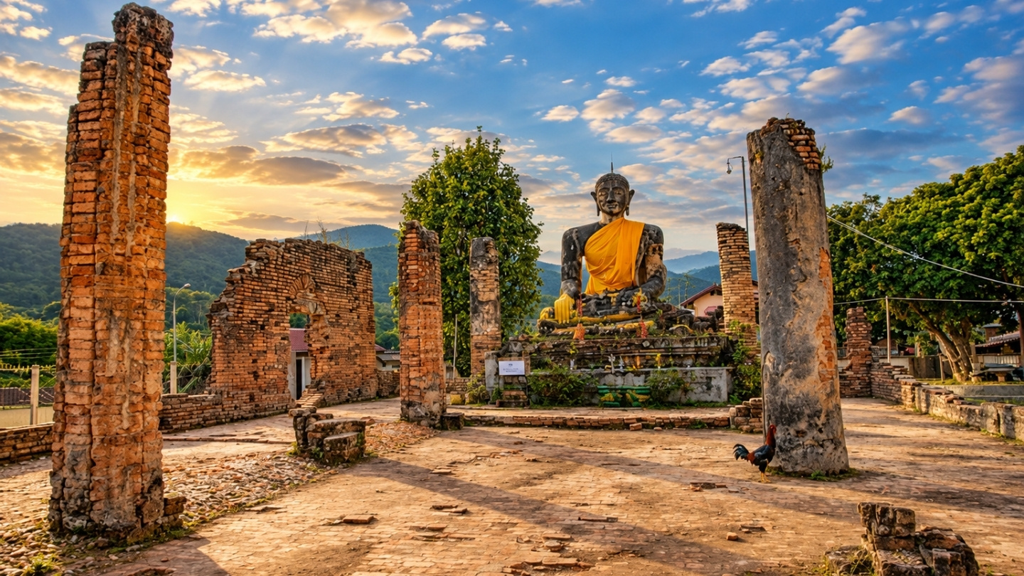 Discovering the ruins of Wat Phia Wat in Muang Khoun