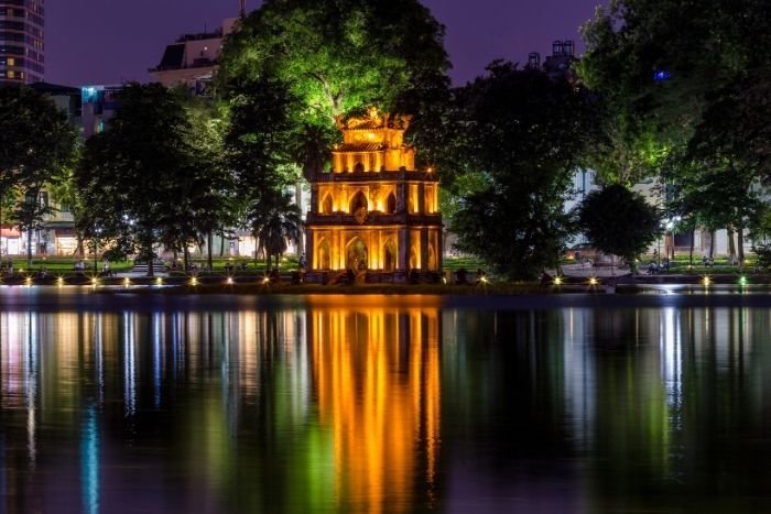 Turtle Tower under the lights of Hanoi 