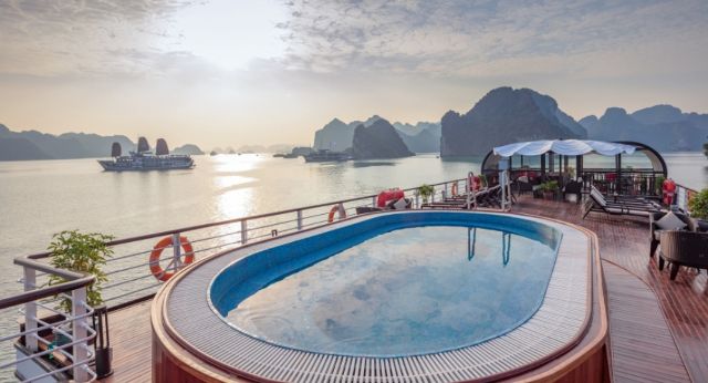 Admire Lan Ha bays beauty from jaccuzzi