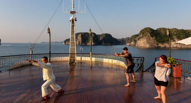 Tai chi lesson on the sundeck