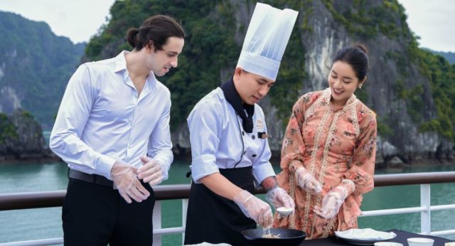 Participate in cooking class on boat