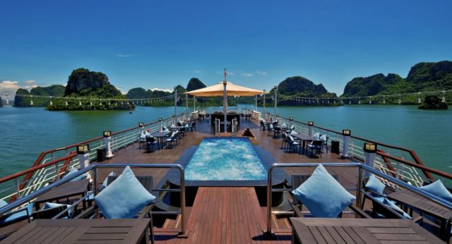 Outdoor swimming pool on boat