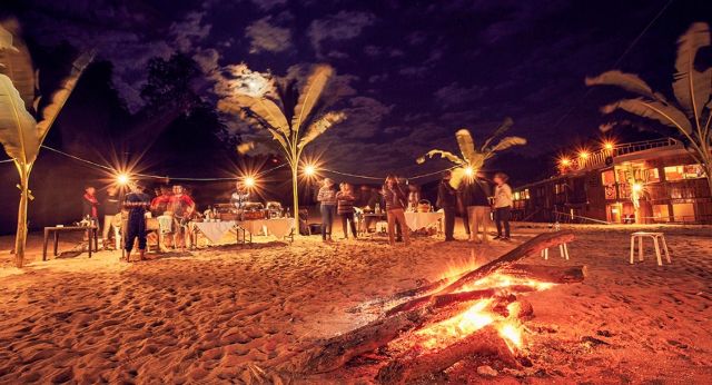 BBQ dinner on sandbank Mekong