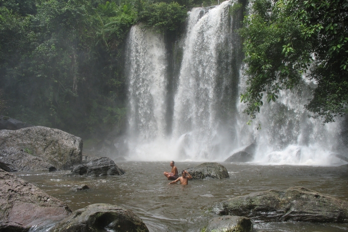 Immerse in the cool water of Kulen waterfall in the middle of my trekking Cambodia dry season