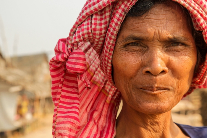 Woman wearing a Krama scarf, souvenir in Phnom Penh 