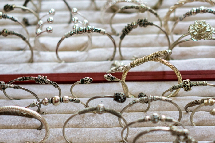 Cambodian silver jewelry during a Phnom Penh shopping