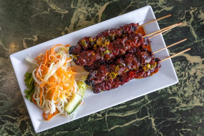 Cambodian Beef Skewers with papaya pickles
