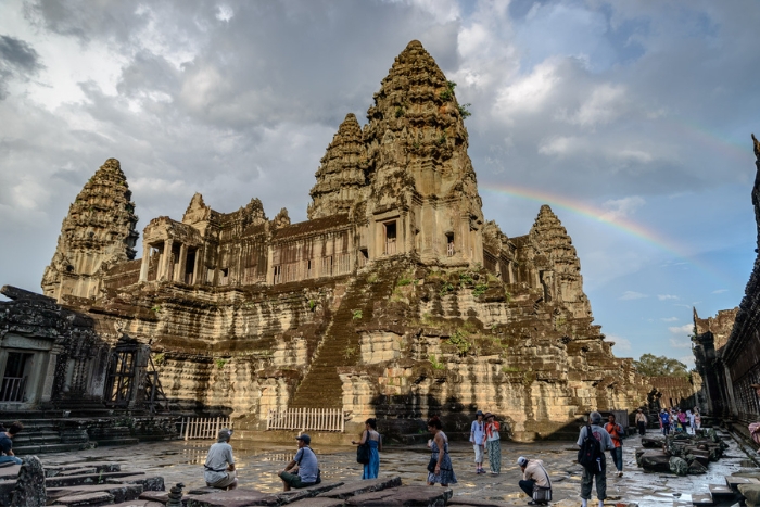 Weather in Cambodia in April: Rainbow appears after rain at Angkor