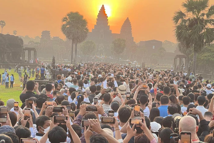 Everyone took photos of the sunset together at Angkor Wat temple