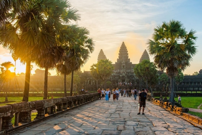 Watching the sunrise at Angkor Wat