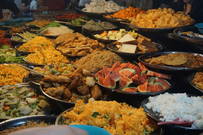 Luang Prabang night market with typical local dishes