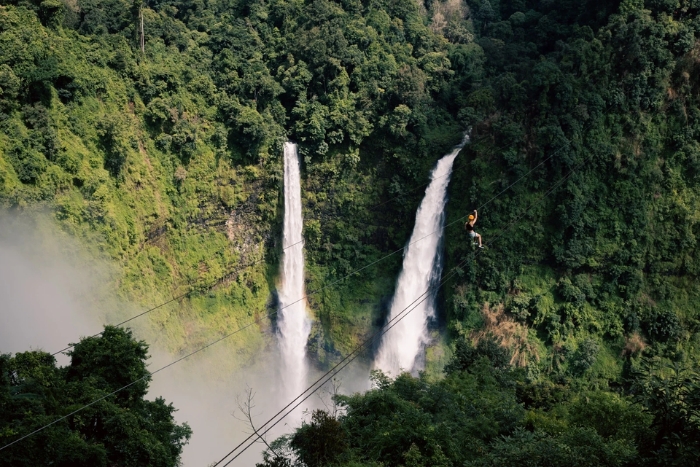 The Tad Fane waterfalls are a picturesque pair of twin cascades