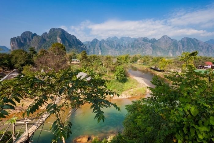 The mountains of Vang Vieng create a breathtaking landscape