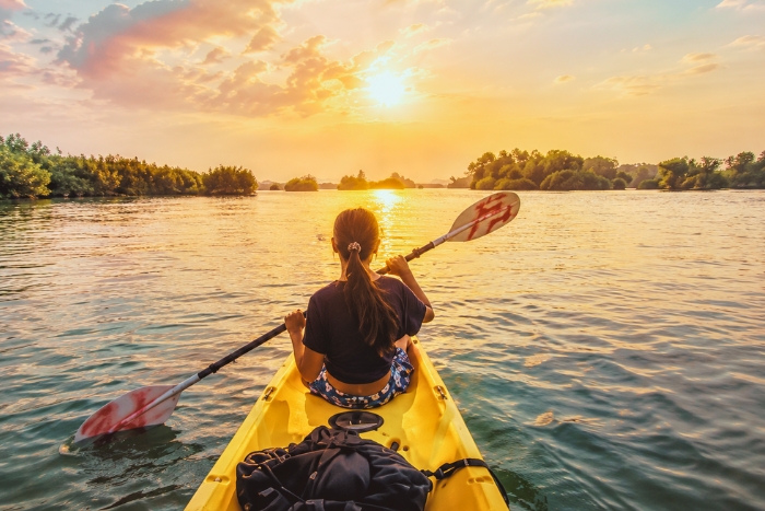 Kayaking adventure on the Nam Song river during a luxury travel to Laos