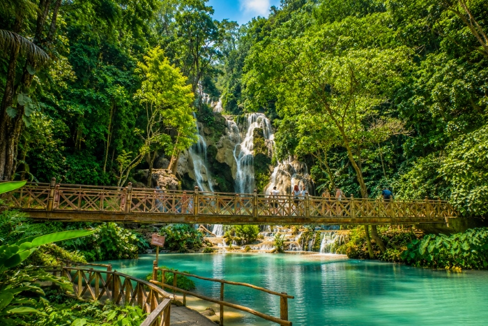 The turquoise waters of the Kuang Si waterfalls