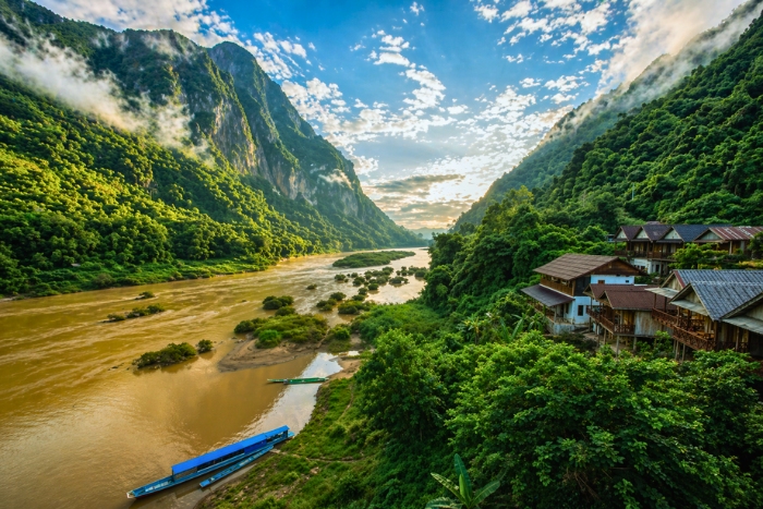 Wild landscapes of Nong Khiaw between limestone cliffs and the Nam Ou River