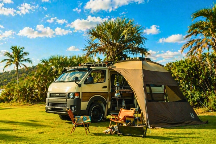 Motorhome travel in Laos through natural landscapes and local villages