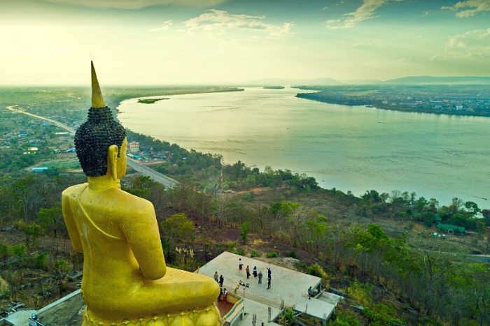 An open view over Pakse from the hill of Wat Phou Salao