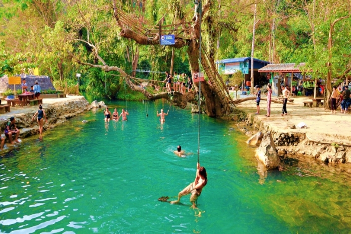 A moment of serenity in the blue lagoon, between cool shade and turquoise water