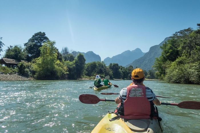 Kayaking on Nam Song river during 2 days in Vang Vieng