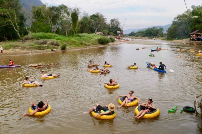 Enjoy tubing on Nam Song river