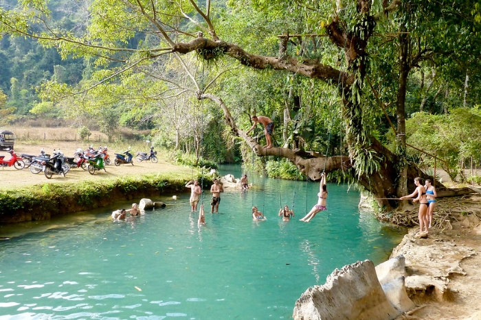 A peaceful swim in the clear waters of the blue lagoon