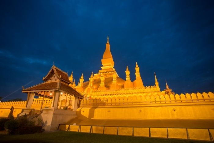 Pha That Luang impresses with its golden brilliance visible from several kilometers away