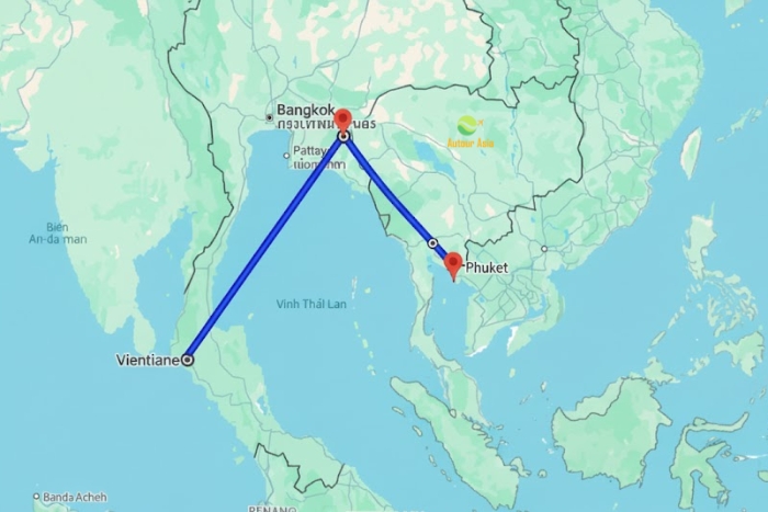 Flying from Vientiane to Phuket, with a stopover in Bangkok