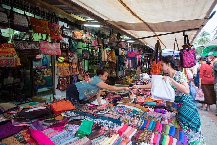 Shopping for souvenirs at Talat Sao Market, Vientiane