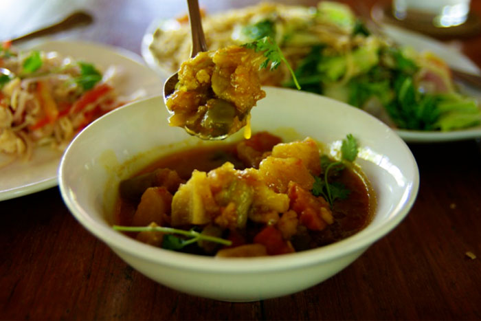 Enjoying Burmese curry