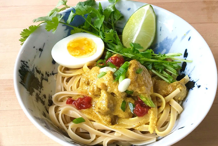 Preparing the Coconut Chicken Noodles