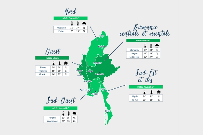 Weather map in February in Myanmar (Source:www.ou-et-quand.net)