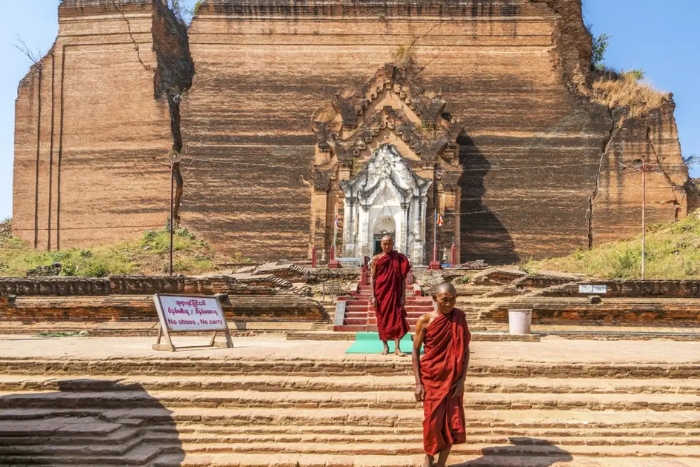 The unfinished ruins of Mingun Pagoda built of red bricks