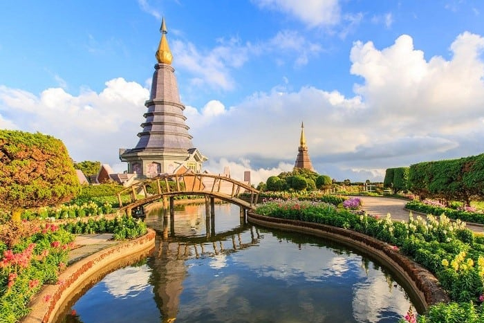 Royal pagodas at Doi Inthanon - nature in Northern Thailand 