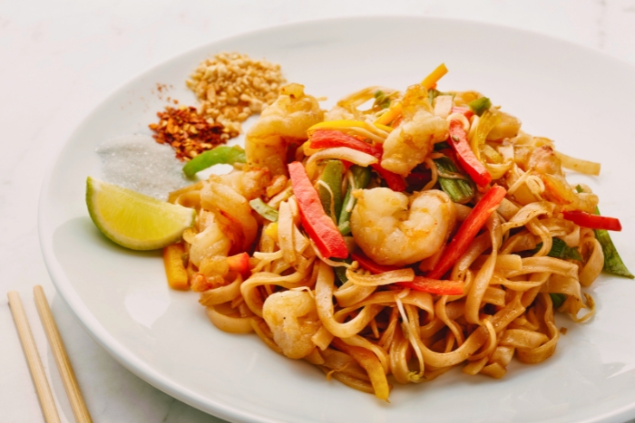 Shrimp pad Thai, one of the most famous Thai dishes