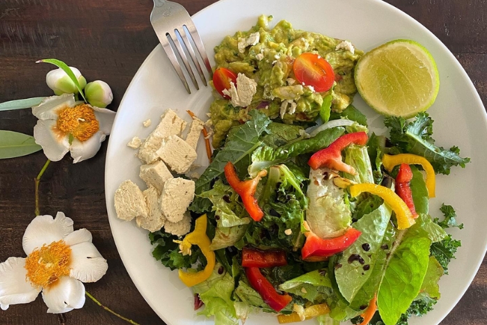 Vegetarian dinner made with on-site produce at the resort