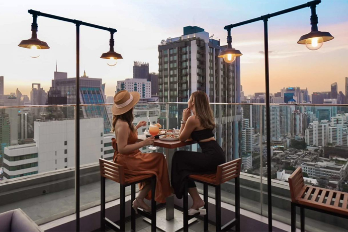 Cocktails with the girls on a rooftop