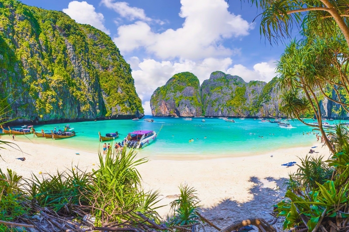 Admiring the cliffs and sea at Maya Bay