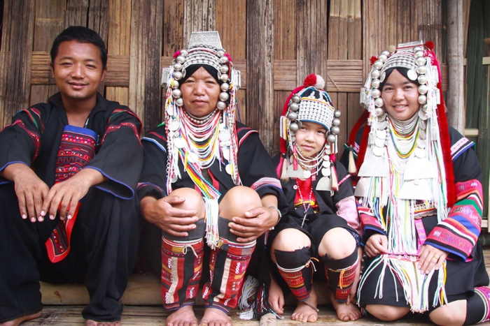 The Akha people in their traditional costumes