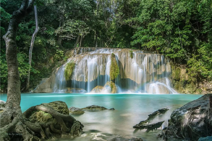 Erawan National Park, home to the famous Erawan Waterfall