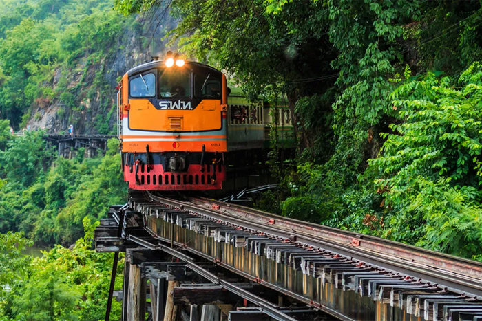 Taking a train ride on the "Death Railway" in Kanchanaburi