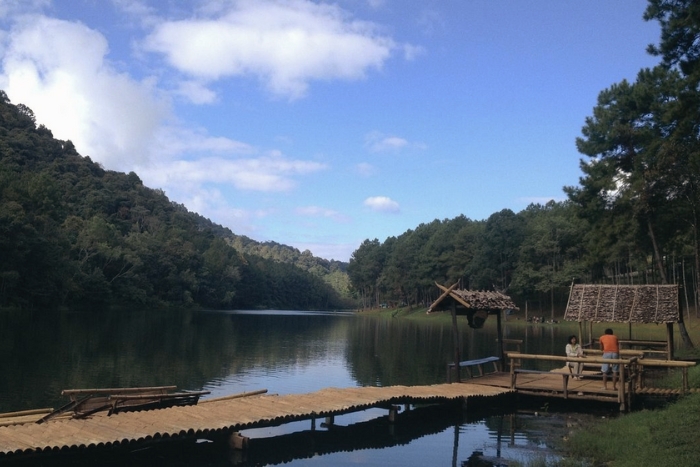 Take a bamboo boat ride on Pang Ung Lake